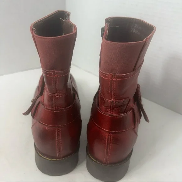 NEW JAFA Women’s Leather Pull On Boots Made in Israel Ruby Steampunk Moto
